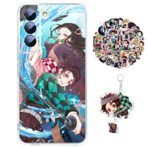 samsung galaxy note 20 ultra case demon -slayer anime design [with vision keychain and 50pcs stickers] cartoon transparent soft silicona case for samsung galaxy note 20 ultra