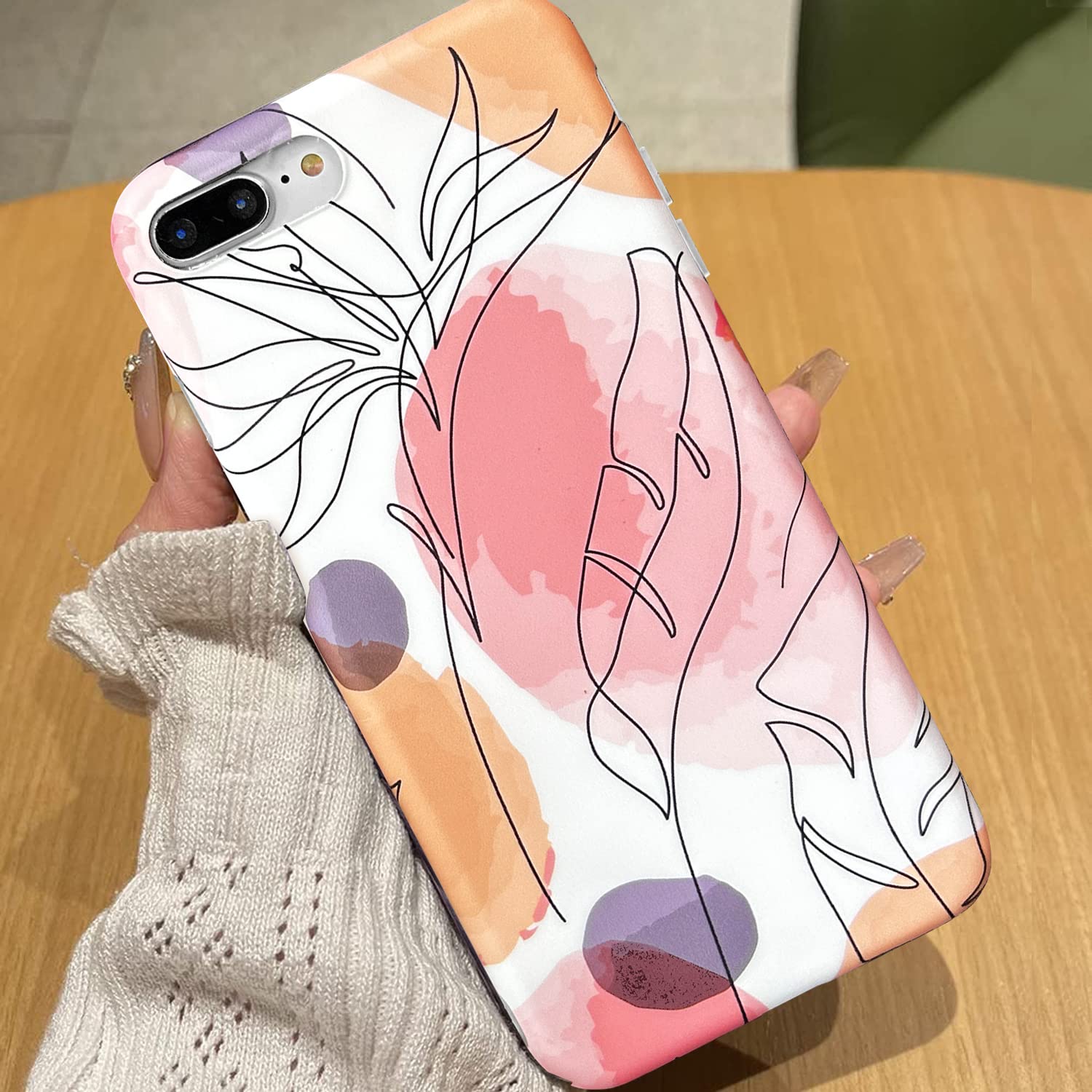 J.west iPhone 8 Plus,iPhone 7 Plus Case 5.5, Aesthetic Watercolor Minimalist Boho Abstract Prints Slim Geo Line Plant Palm Leaf Pattern Pink Soft TPU Shockproof Cover Protective Phone Case for Women