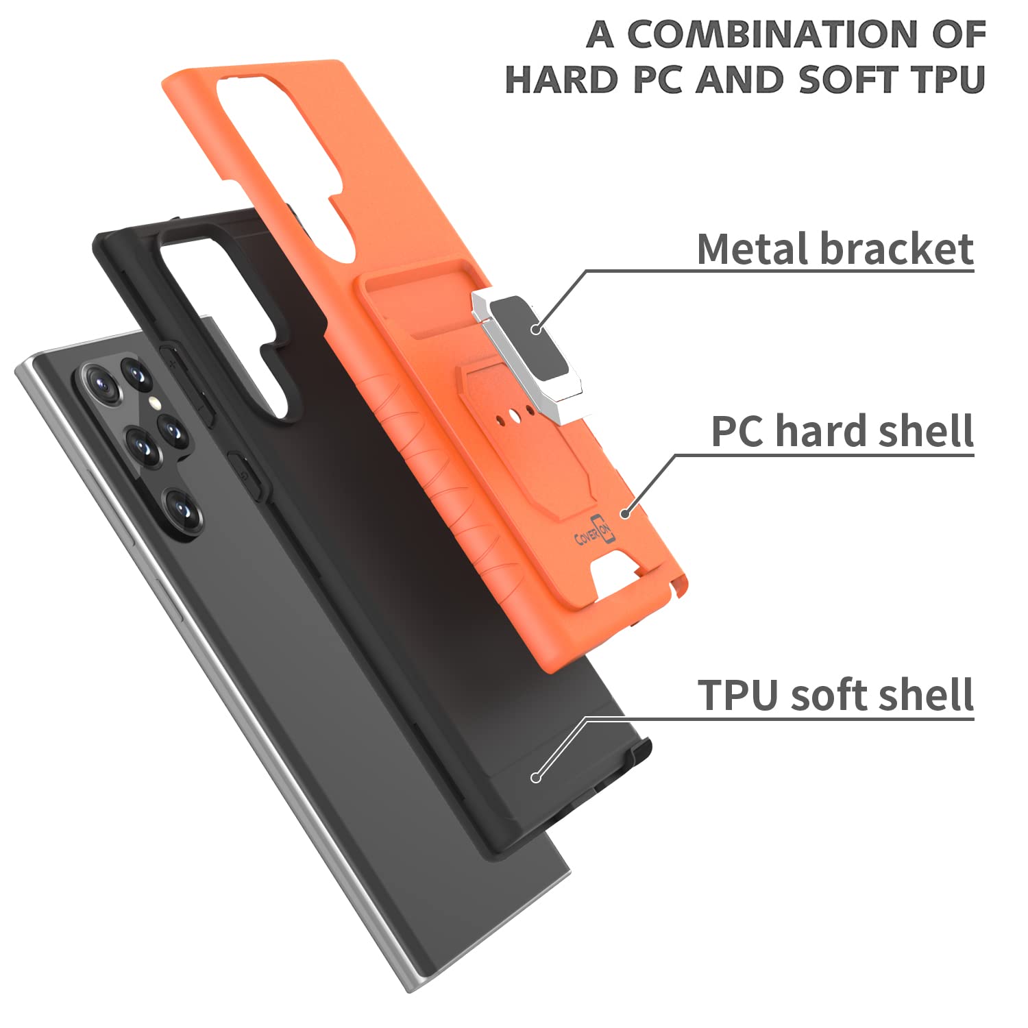 CoverON Designed for Samsung Galaxy S22 Ultra Case, Card Slot KickStand Ring Rugged Phone Cover - Orange