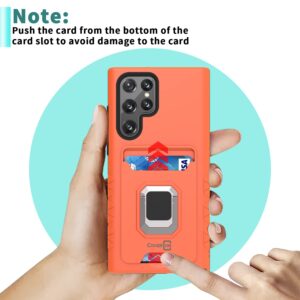 CoverON Designed for Samsung Galaxy S22 Ultra Case, Card Slot KickStand Ring Rugged Phone Cover - Orange