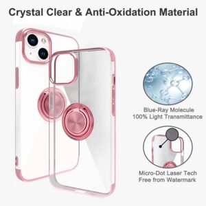 Tnarru for iPhone 15 Case Clear with Stand [360° Rotatable Magnetic Ring Holder Kickstand] Soft TPU Bumper Glitter Electroplated Shockproof Thin Slim Phone Case for iPhone 15, Pink