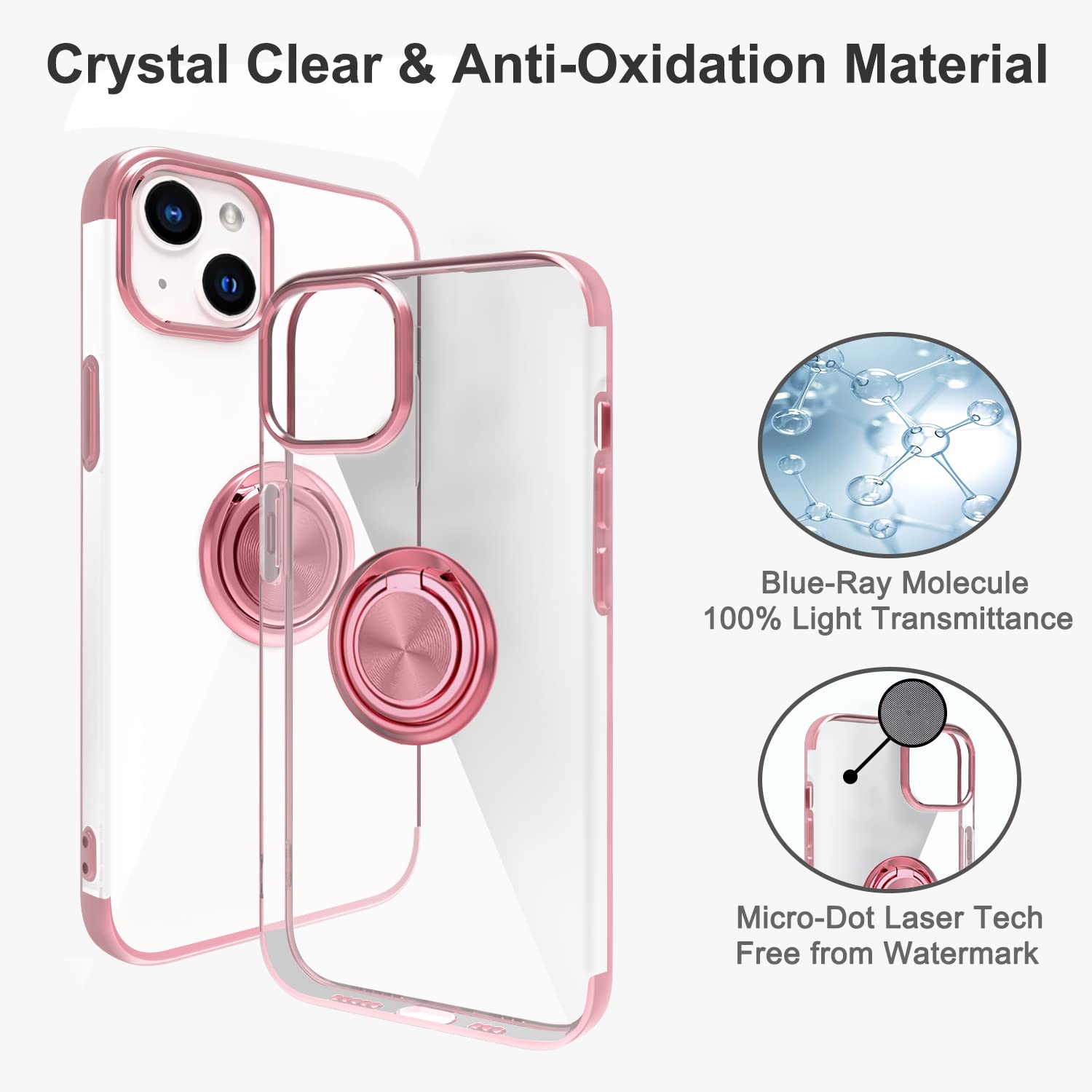 Tnarru for iPhone 15 Case Clear with Stand [360° Rotatable Magnetic Ring Holder Kickstand] Soft TPU Bumper Glitter Electroplated Shockproof Thin Slim Phone Case for iPhone 15, Pink