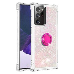 nincyee shockproof case for samsung galaxy note20 ultra,glitter bling shine diamond heart rainbow quicksand transparent tpu shell with rotating finger ring kickstand