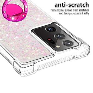 nincyee Shockproof Case for Samsung Galaxy Note20 Ultra,Glitter Bling Shine Diamond Heart Rainbow Quicksand Transparent TPU Shell with Rotating Finger Ring Kickstand