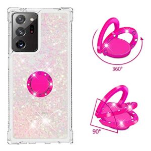 nincyee Shockproof Case for Samsung Galaxy Note20 Ultra,Glitter Bling Shine Diamond Heart Rainbow Quicksand Transparent TPU Shell with Rotating Finger Ring Kickstand