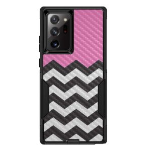 MightySkins Carbon Fiber Skin for OtterBox Commuter for Samsung Galaxy Note20 Ultra 5G - Pink Chevron | Protective, Durable Textured Carbon Fiber Finish | Easy to Apply Change Style | Made in The USA