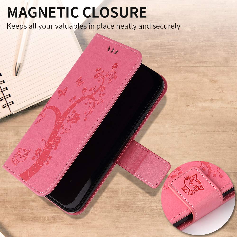 Gloryshop Lucky Flower Pattern Wallet Case for Samsung Galaxy Note 20 Ultra [Stand Feature][Wrist Strap][Card Slots] - Pink