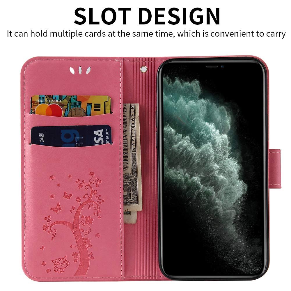 Gloryshop Lucky Flower Pattern Wallet Case for Samsung Galaxy Note 20 Ultra [Stand Feature][Wrist Strap][Card Slots] - Pink