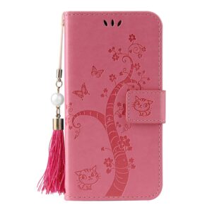 Gloryshop Lucky Flower Pattern Wallet Case for Samsung Galaxy Note 20 Ultra [Stand Feature][Wrist Strap][Card Slots] - Pink