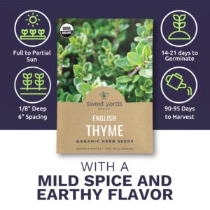 Organic English Thyme Seeds – Seed Packet of Over 8000 Open Pollinated Non-GMO Seeds – Sweet Yards Seed Co.