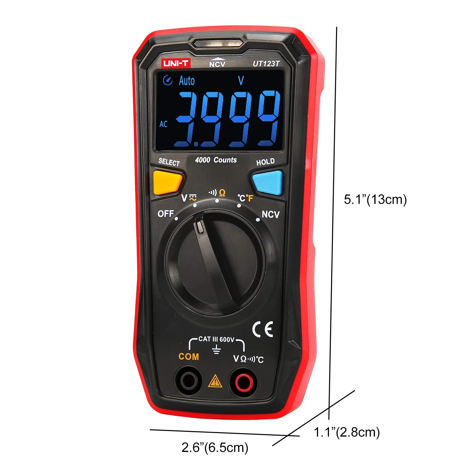 UNI-T Residential Multimeter Kit UT123T Digital Voltmeter Ohm Meter 4000 Counts Auto Ranging NCV with Test Leads Thermocouple