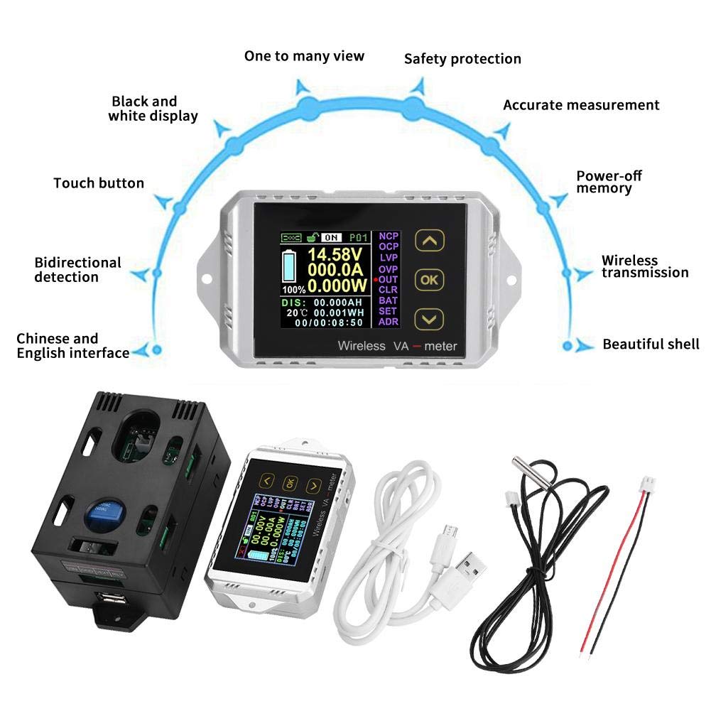 Multi-Function DC Meter Wireless Color LCD Screen DC Voltage Tester Ammeter Power Meter Watt Tester(VAT-4300)