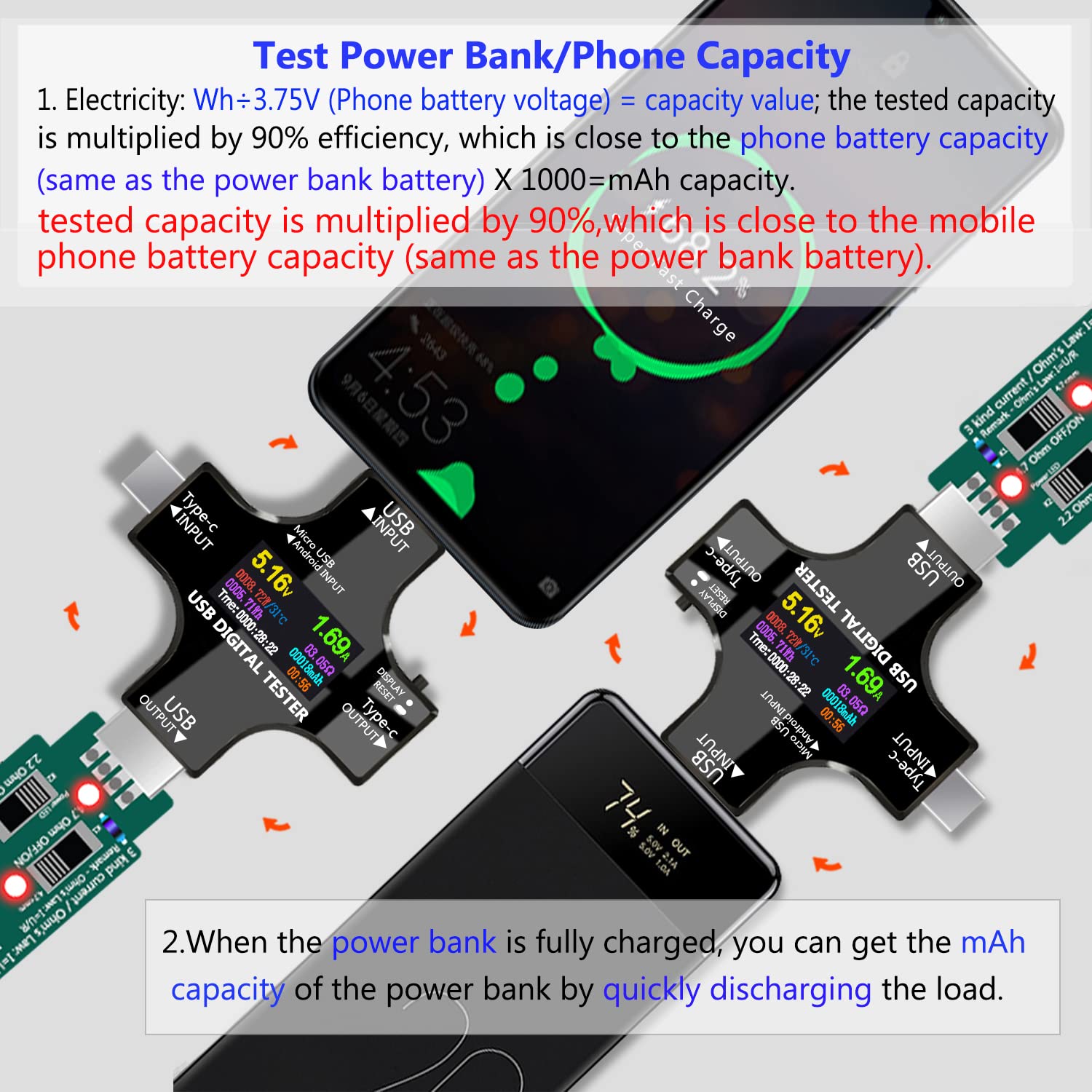 USB C Tester,KJ-KayJI 2 in 1 Tester IPS Digital Multimeter(2024),Voltage,Cur,Pwr,Resistance,Elec,Temp,Capacity,Tme,Fast Charging,with 3A Discharge Load Support PD2.0/PD3.0,QC2.0/QC3.0,BC1.2