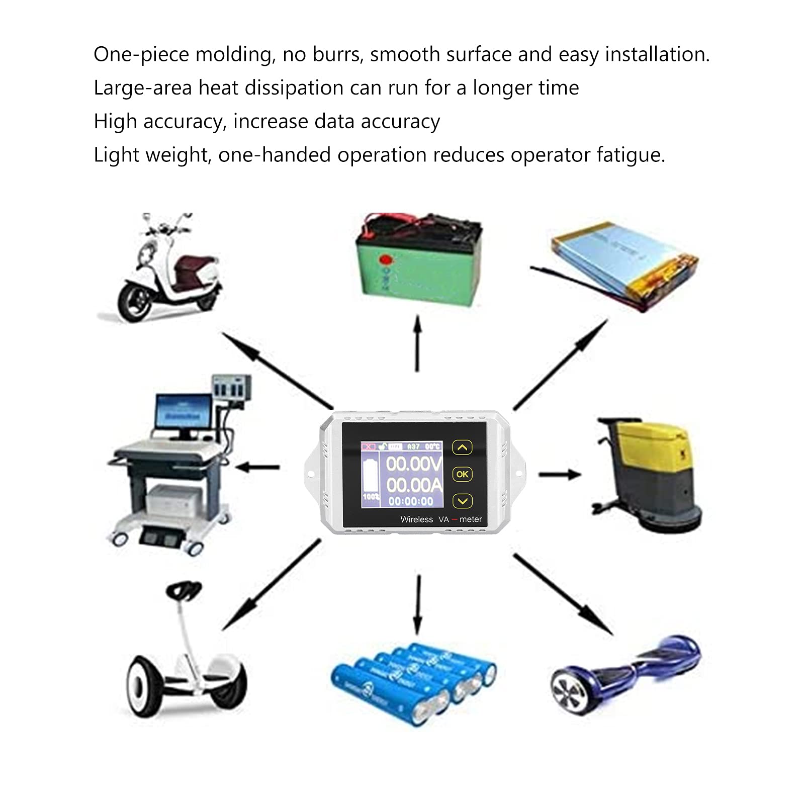 Battery Capacity Tester, VAT‑1300 Coulomb Time Meter DC Voltage Current Meter Amp Meter Gauges DC Multimeter for Voltage Current