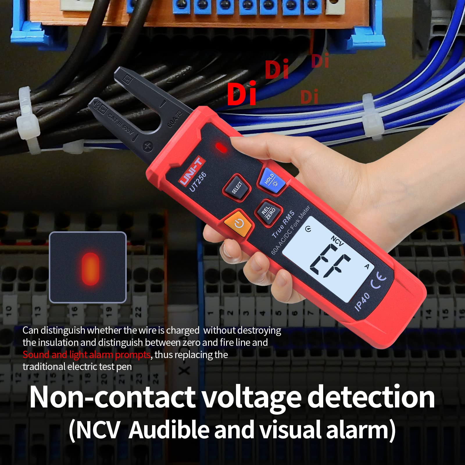 UNI-T AC/DC Open Jaw fork meter 60A 600V auto-ranging True RMS Electrical Tester Non-Contact Voltage Meter UT256