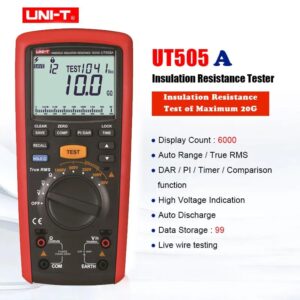 UNI-T UT505A 505B 1000V Digital Handheld True RMS Megger Insulation Resistance Meter Tester Multimeter Ohm Voltmeter Megohmmeter(UT505A)