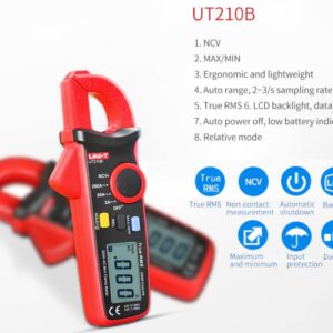 UNI-T UT210B True RMS 200A AC Mini Clamp Meters Ammeter NCV Test Professional Multimeter Digitais LCD Backlight MAX MIN