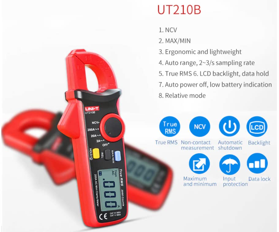 UNI-T UT210B True RMS 200A AC Mini Clamp Meters Ammeter NCV Test Professional Multimeter Digitais LCD Backlight MAX MIN