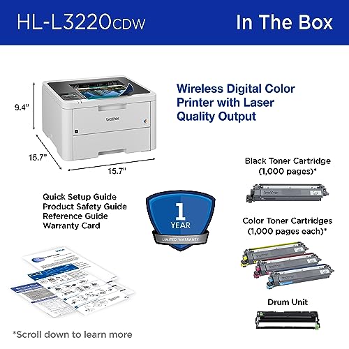 Brother HL-L3220CDW Wireless Compact Digital Color Printer with Laser Quality Output, Duplex and Mobile Device Printing | includes 4 Month Refresh Subscription Trial¹, Amazon Dash Replenishment Ready