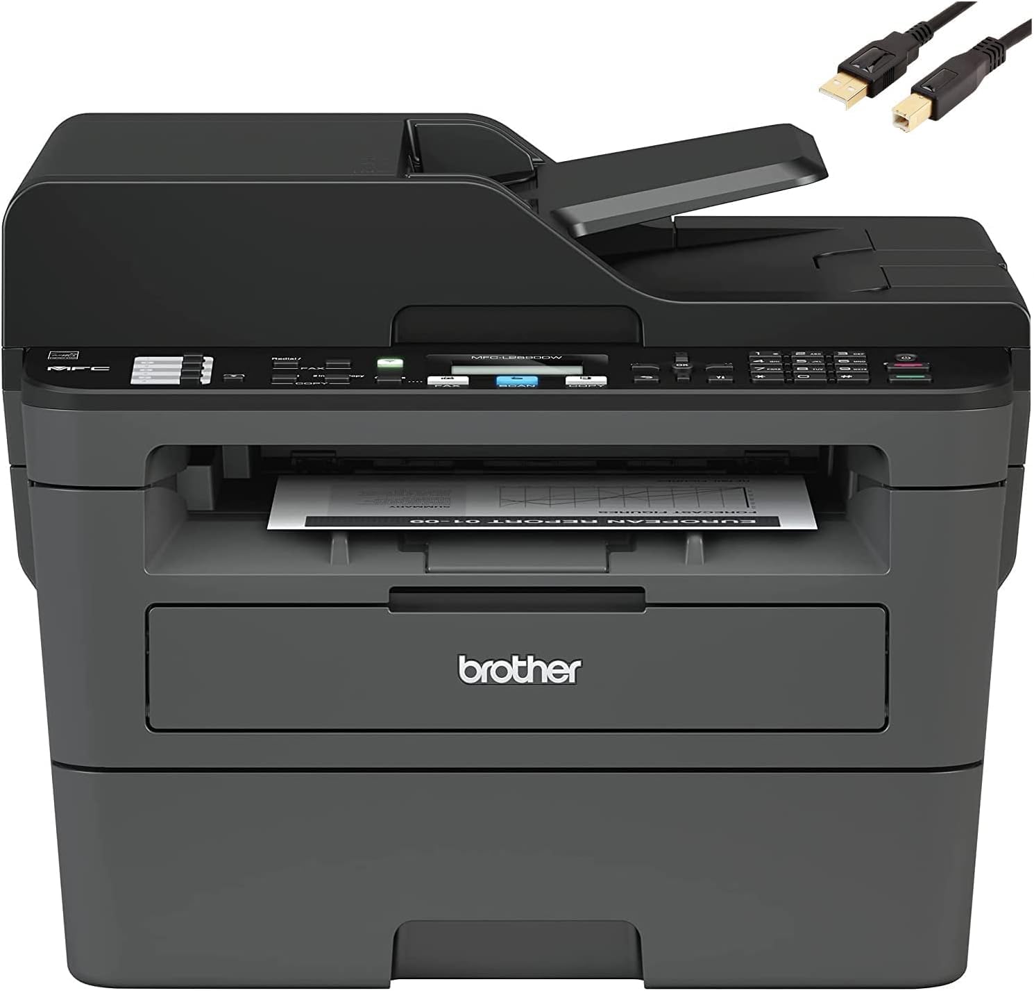 Brother MFC-L26 Series All-in-One Laser Printer, Automatic Duplex Printing, 250 Sheets, Wireless, Mobile Printing, Duplex, with MTC Printer Cable