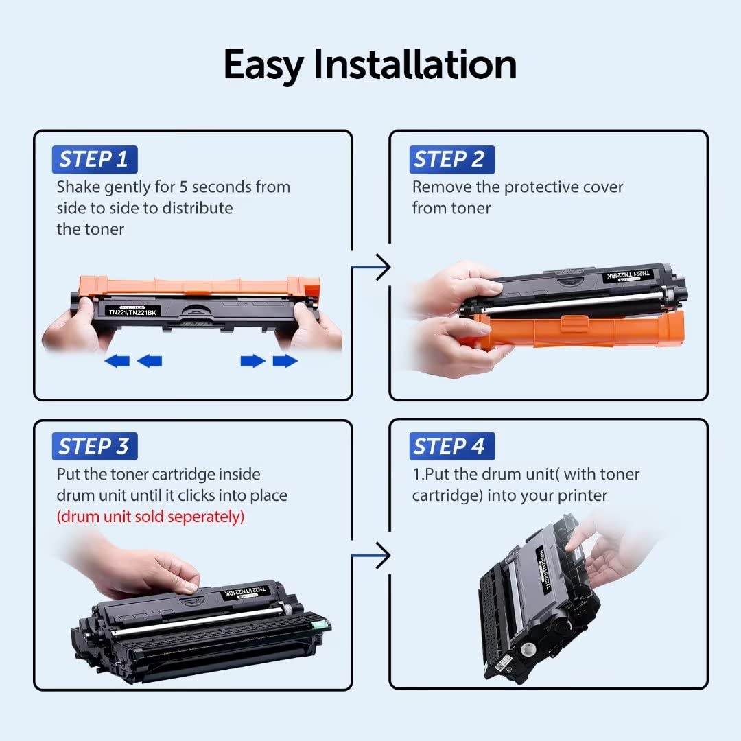 TN221 TN225 Toner Cartridge High Yield Replacement for Brother TN 221 TN 225 Compatible with MFC-9130CW HL-3170CDW HL-3140CW HL-3180CDW MFC-9330CDW (2 Black, 1 Cyan, 1 Magenta, 1 Yellow, 5 Pack)