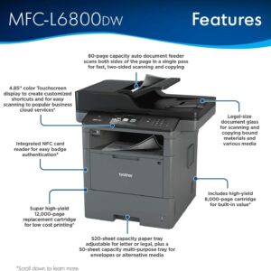 Brother MFC-L68 00DW All-in-One Wireless Monochrome Laser Printer, Print Copy Scan Fax, Multifunction, Mobile Printing & Scanning, Duplex Print, PCM