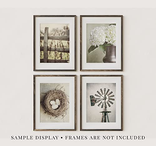 Lisa Russo Fine Art - Farmhouse Wall Decor Set of 4 SMALL 5x7" Unframed Prints, Beige Brown Neutral Country Rustic Artwork, Farm Pictures for Kitchen, Living Room or Bathroom Decor