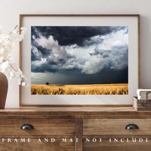 Country Photography Print (Not Framed) Picture of Storm Clouds Gathering Over Golden Wheat Field on Spring Day in Kansas Western Wall Art Farmhouse Decor (11" x 14")