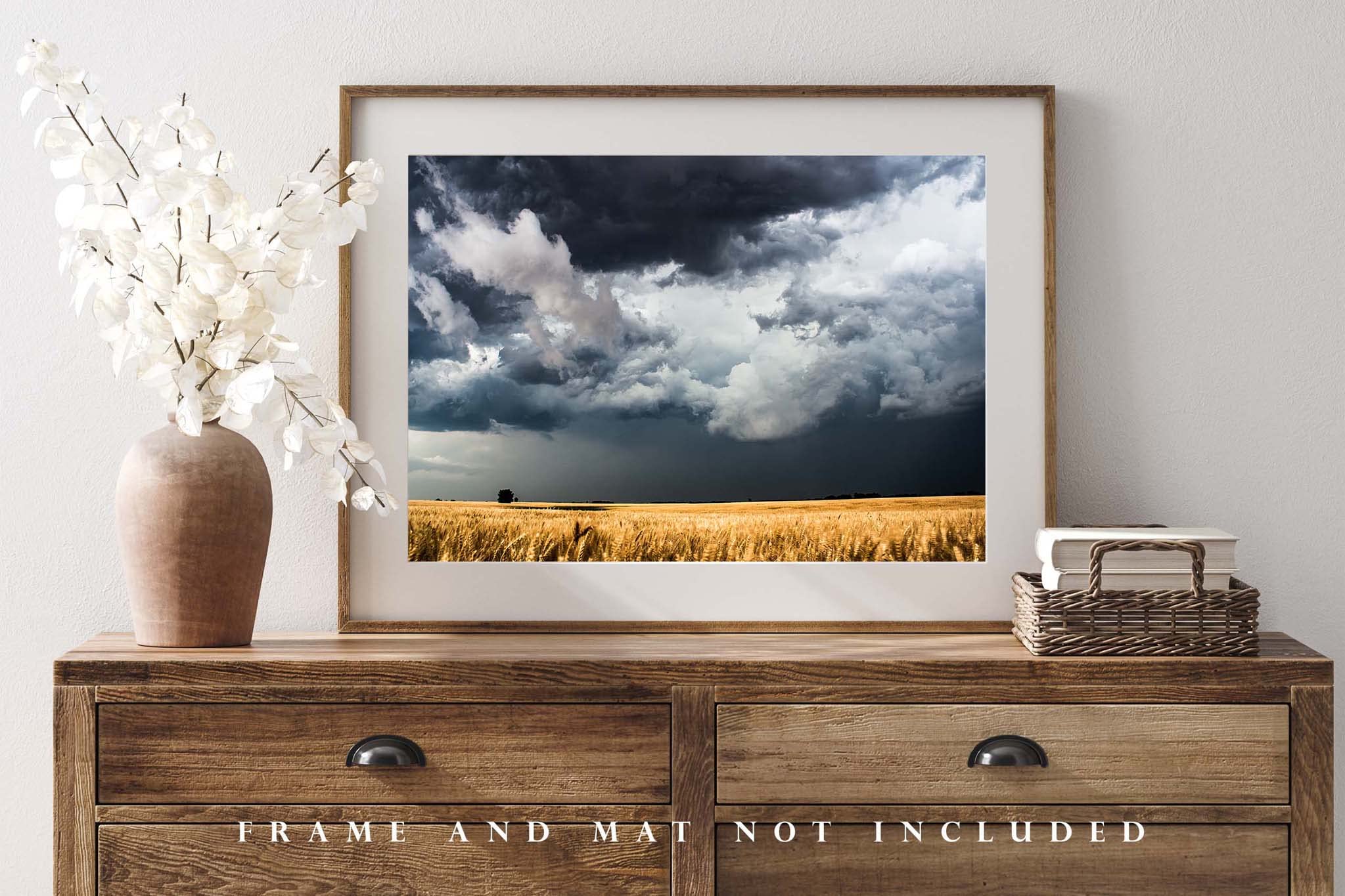 Country Photography Print (Not Framed) Picture of Storm Clouds Gathering Over Golden Wheat Field on Spring Day in Kansas Western Wall Art Farmhouse Decor (11" x 14")