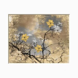 Yellow and Brown Rustic Flowers Moon Photography Art Matted Wall Decor Picture