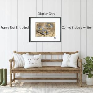 Yellow and Brown Rustic Flowers Moon Photography Art Matted Wall Decor Picture