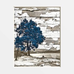 Blue Brown Home Decor Rustic Photography Photo Tree Lake Matted Wall Art Picture (11x14 with 16x20 mat)