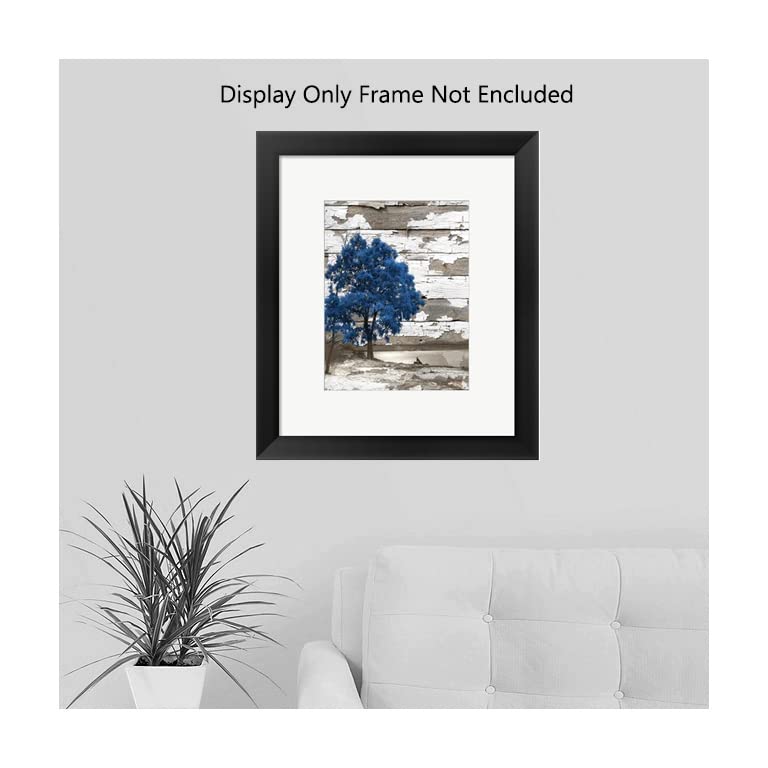 Blue Brown Home Decor Rustic Photography Photo Tree Lake Matted Wall Art Picture (11x14 with 16x20 mat)