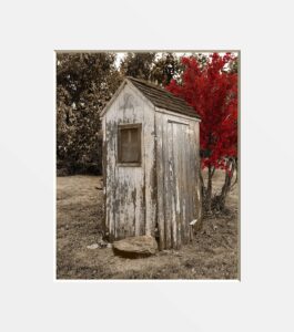 red brown outhouse bathroom decor modern farmhouse photography matted wall art picture (8x10 photo with 11x14 mat, brown red outhouse)