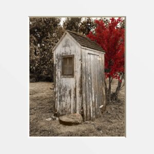 Red Brown Outhouse Bathroom Decor Modern Farmhouse Photography Matted Wall Art Picture (8x10 Photo with 11x14 mat, Brown Red Outhouse)