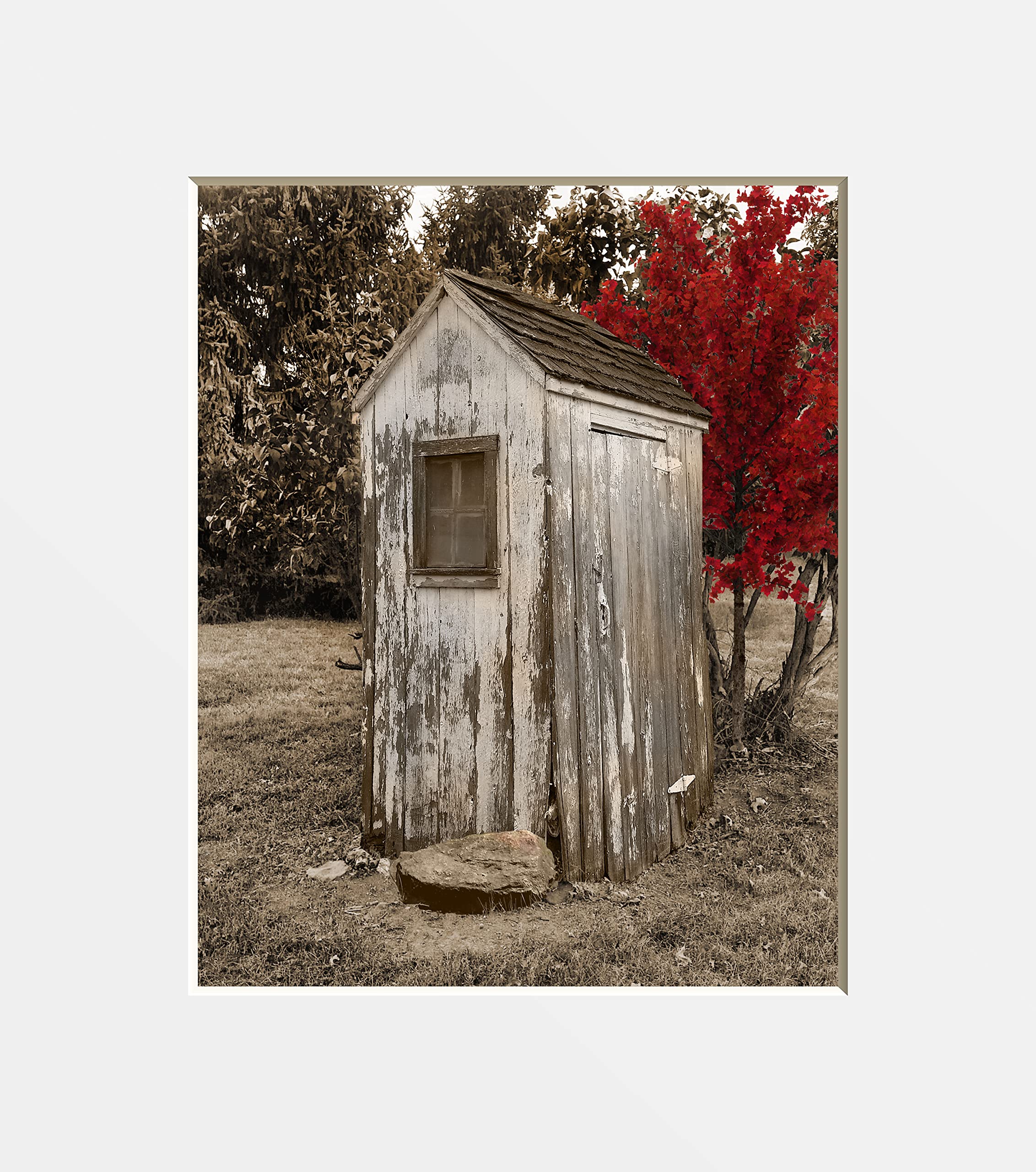 Red Brown Outhouse Bathroom Decor Modern Farmhouse Photography Matted Wall Art Picture (8x10 Photo with 11x14 mat, Brown Red Outhouse)