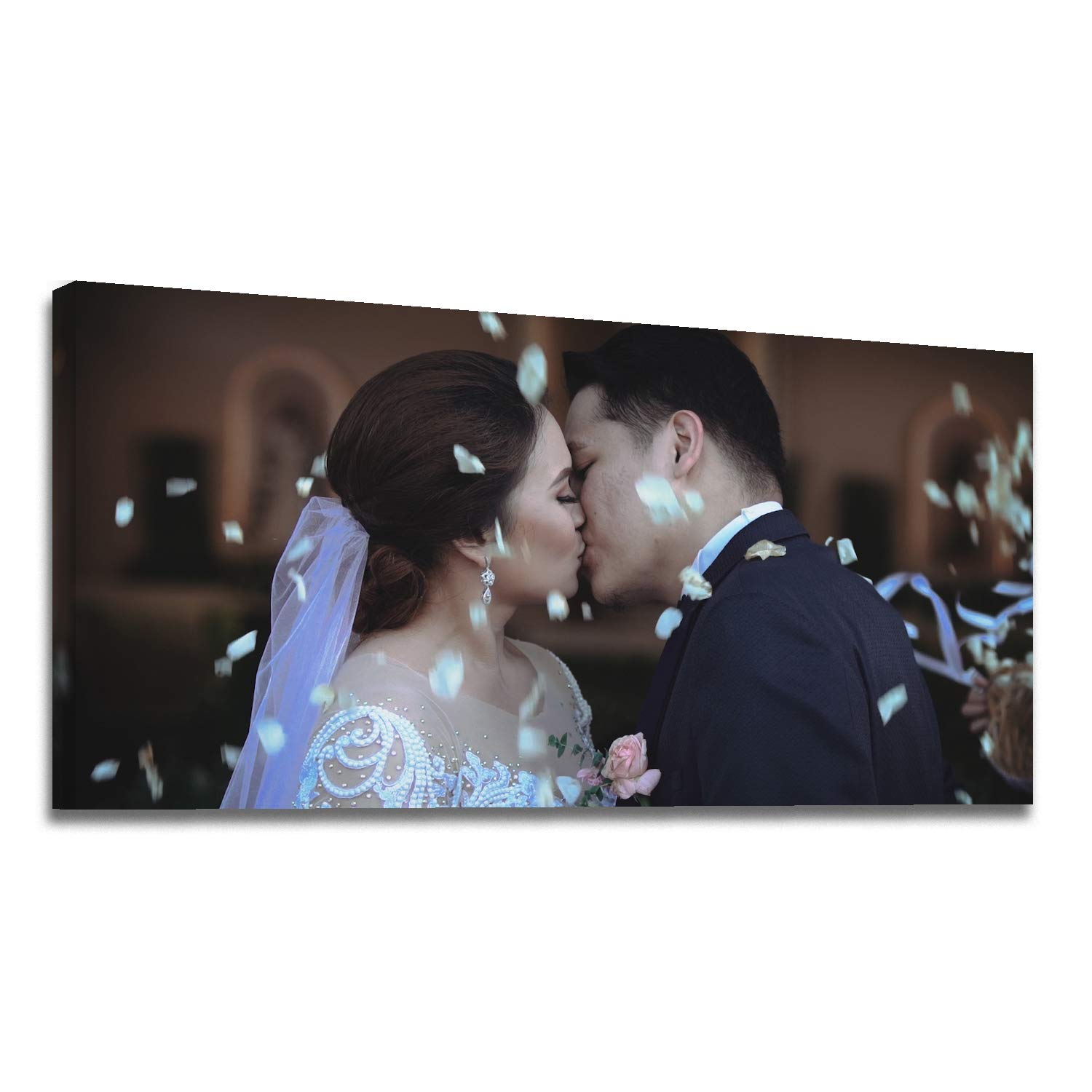 Looife Custom Canvas Wall Decor with Your Sweet Photo of Couples, Personalized 40x20 Inch Giclée Love Picture Printing Artwork Wall Art Painting Stretched on Wood Frame for Home Decoration