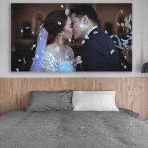 Looife Custom Canvas Wall Decor with Your Sweet Photo of Couples, Personalized 40x20 Inch Giclée Love Picture Printing Artwork Wall Art Painting Stretched on Wood Frame for Home Decoration