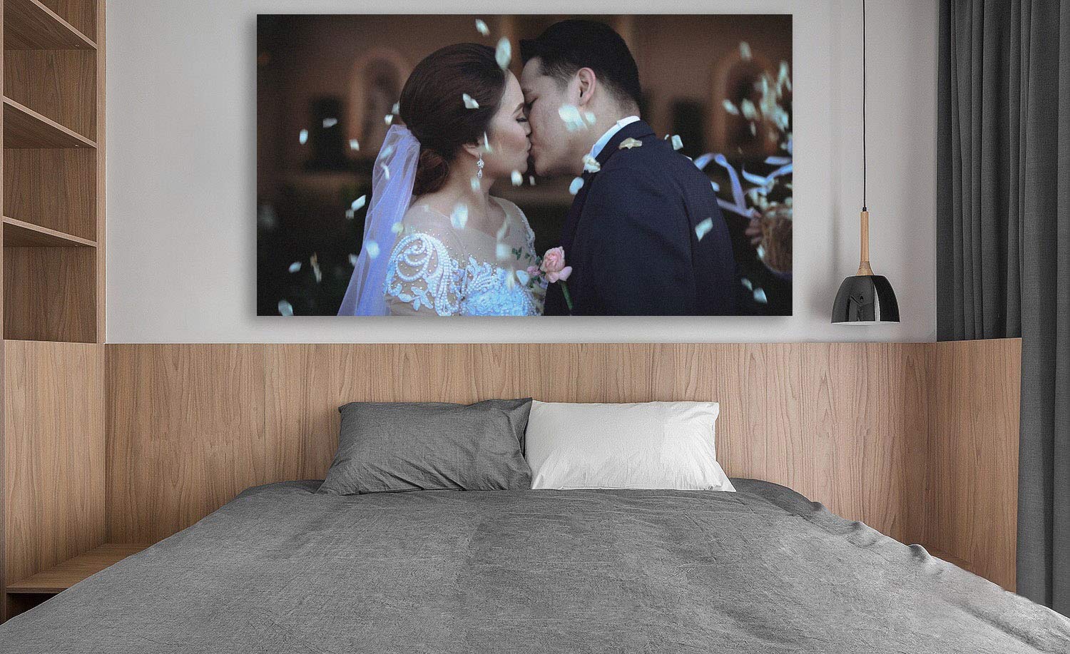 Looife Custom Canvas Wall Decor with Your Sweet Photo of Couples, Personalized 40x20 Inch Giclée Love Picture Printing Artwork Wall Art Painting Stretched on Wood Frame for Home Decoration