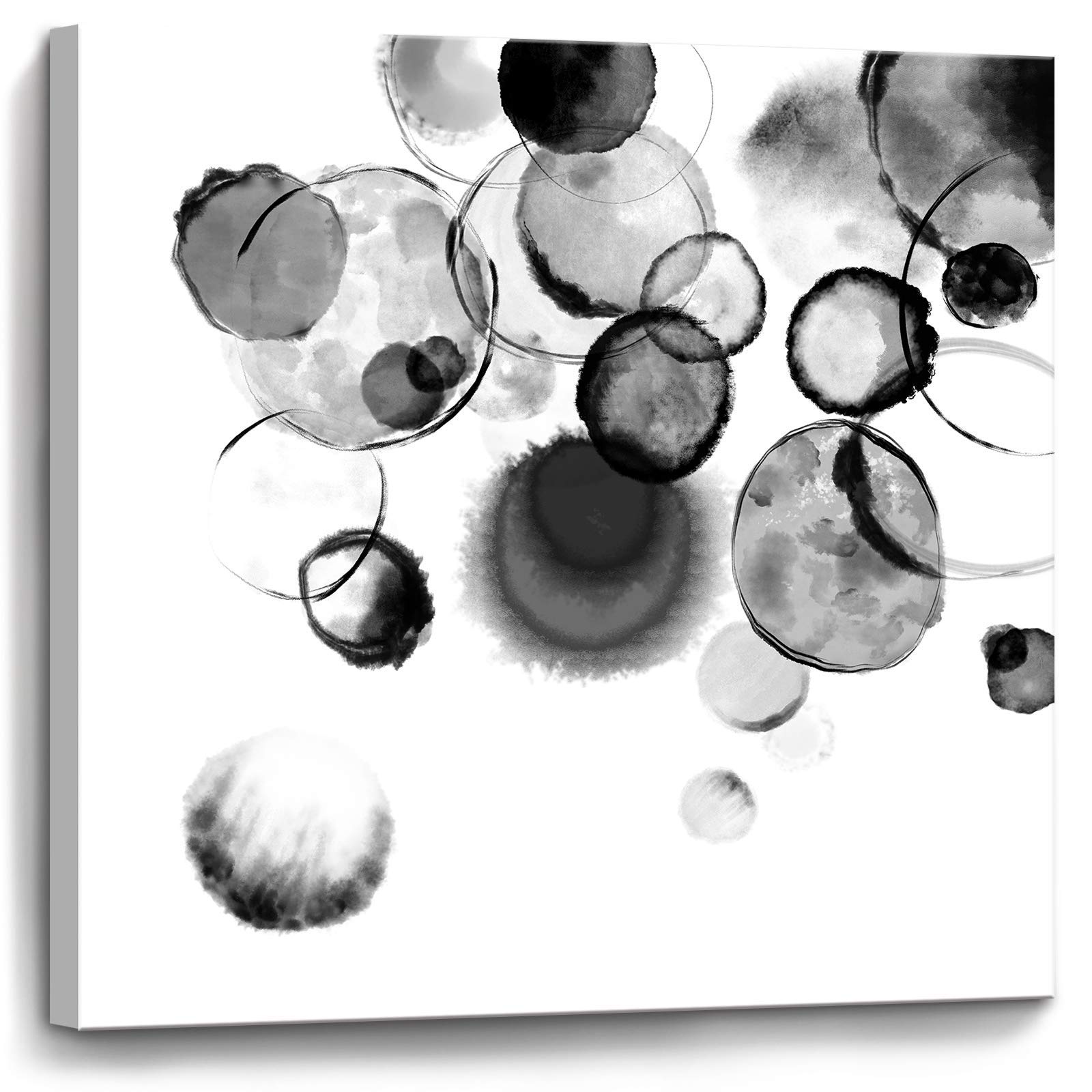 Bathroom Decor Wall Art Black and White Bubbles Prints Pictures Framed Canvas Artwork Wall Art for Bedroom Kitchen Office Modern Ink and Wash Painting Decorations Size 14x14 inches Ready to Hang