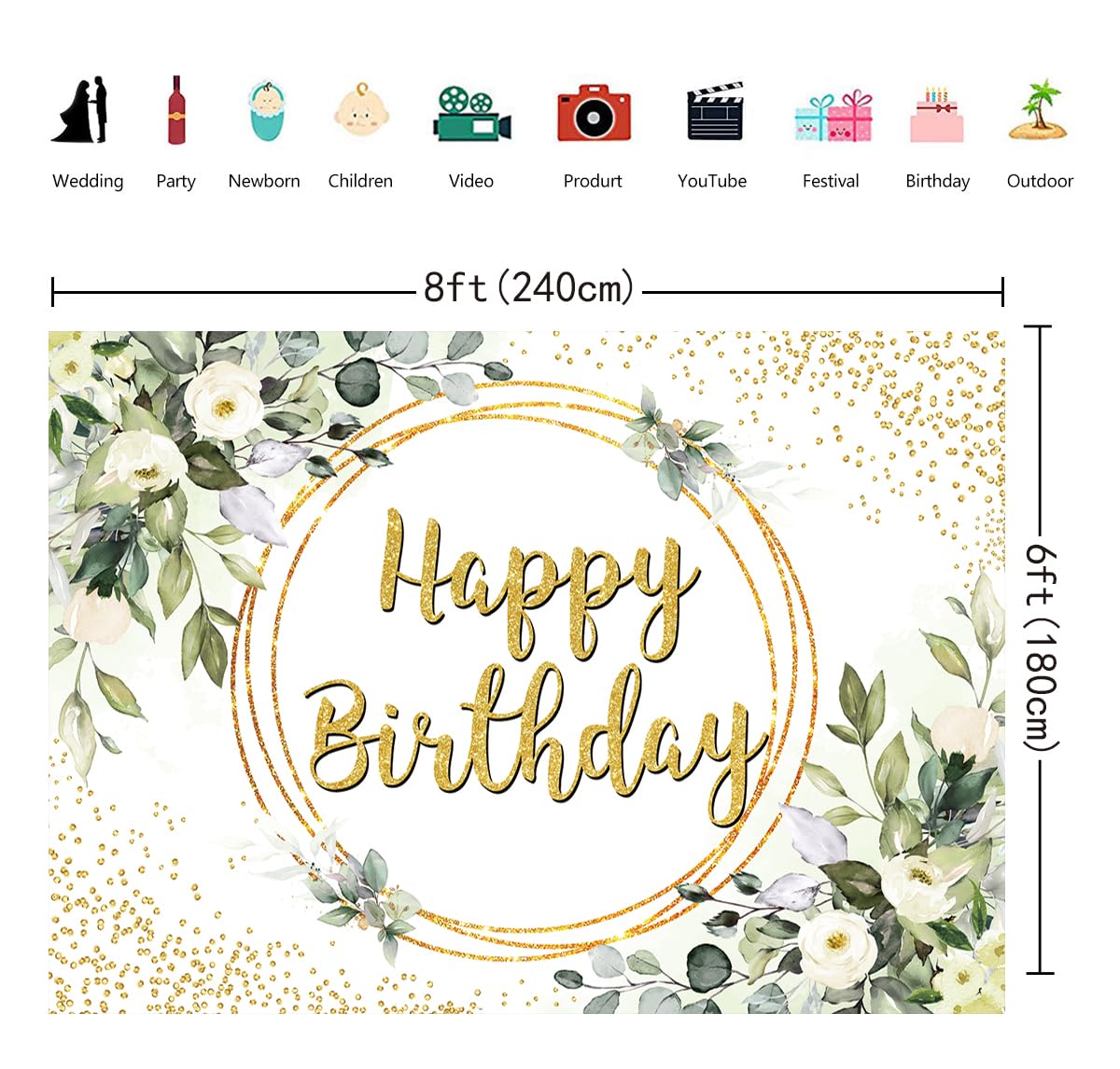 Greenery Eucalyptus Leaves Backdrop for Photography 8X6FT Green Bloom Eucalyptus Leaves Photo Background Kids Adults Baby Shower Happy Birthday Party Decor Banner