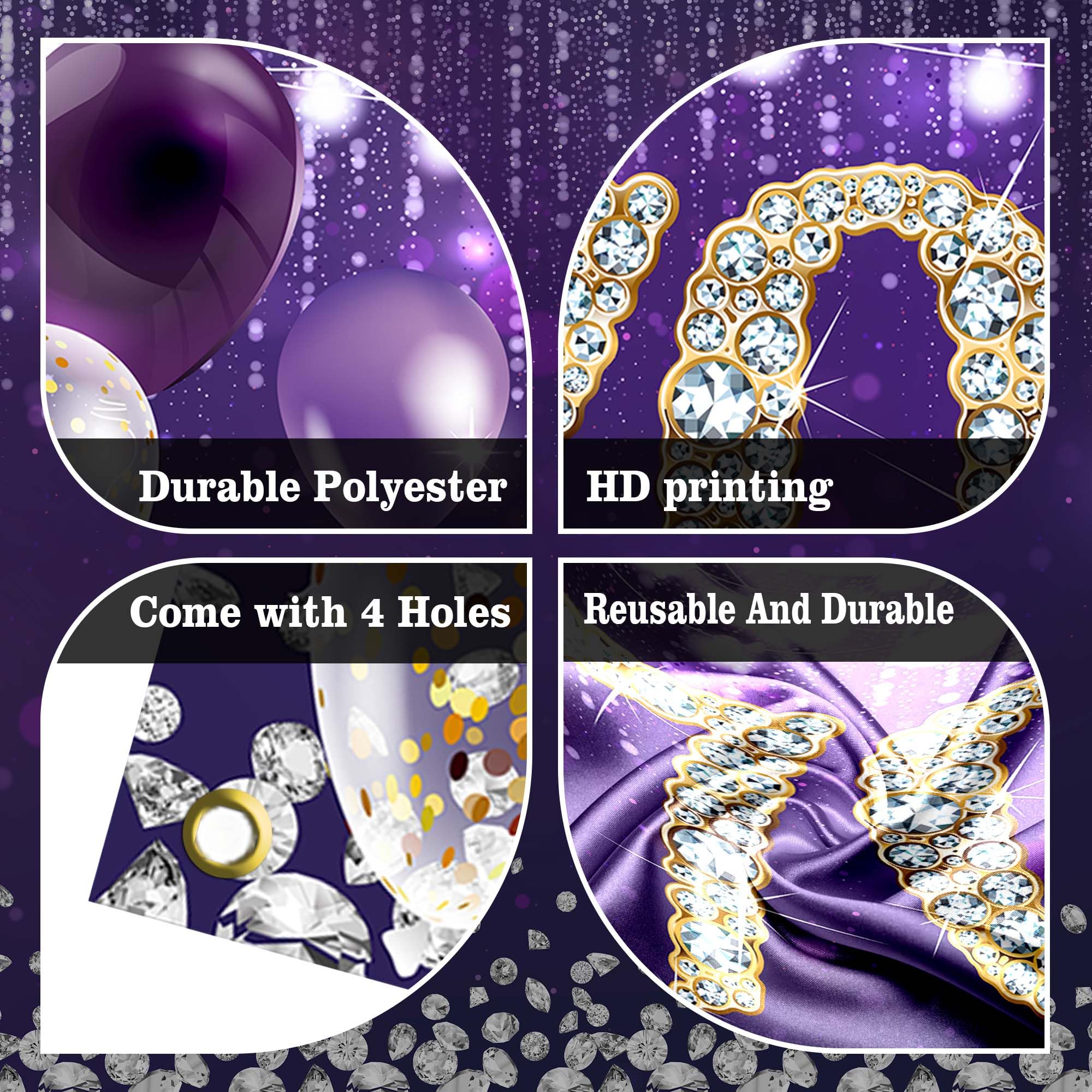 Happy 50th Birthday Backdrop Banner Purple Theme Background with Shiny Diamond Noble Elegant Birthday Party Photo Photography Prop Booth Background for Men Women Celebration 70.8x47.2in-BECKTEN