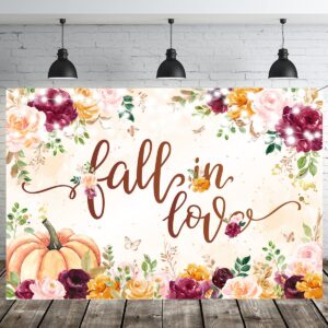 Fall Bridal Shower Decorations,Fall in Love Background Pink Floral Pumpkin Theme Decorations Fall Photography Background for Fall Bridal Shower Wedding Anniversary Party-6×3.6ft