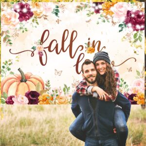 Fall Bridal Shower Decorations,Fall in Love Background Pink Floral Pumpkin Theme Decorations Fall Photography Background for Fall Bridal Shower Wedding Anniversary Party-6×3.6ft