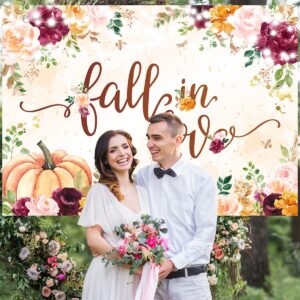 Fall Bridal Shower Decorations,Fall in Love Background Pink Floral Pumpkin Theme Decorations Fall Photography Background for Fall Bridal Shower Wedding Anniversary Party-6×3.6ft