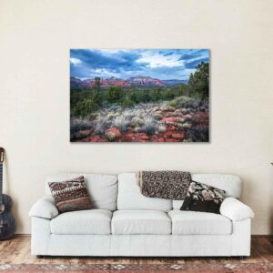 Western Wall Art (Ready to Hang) Metal Print of Red Rocks and Desert Landscape on Chilly Spring Evening near Sedona Arizona Nature Photography Southwestern Decor (24" x 36")