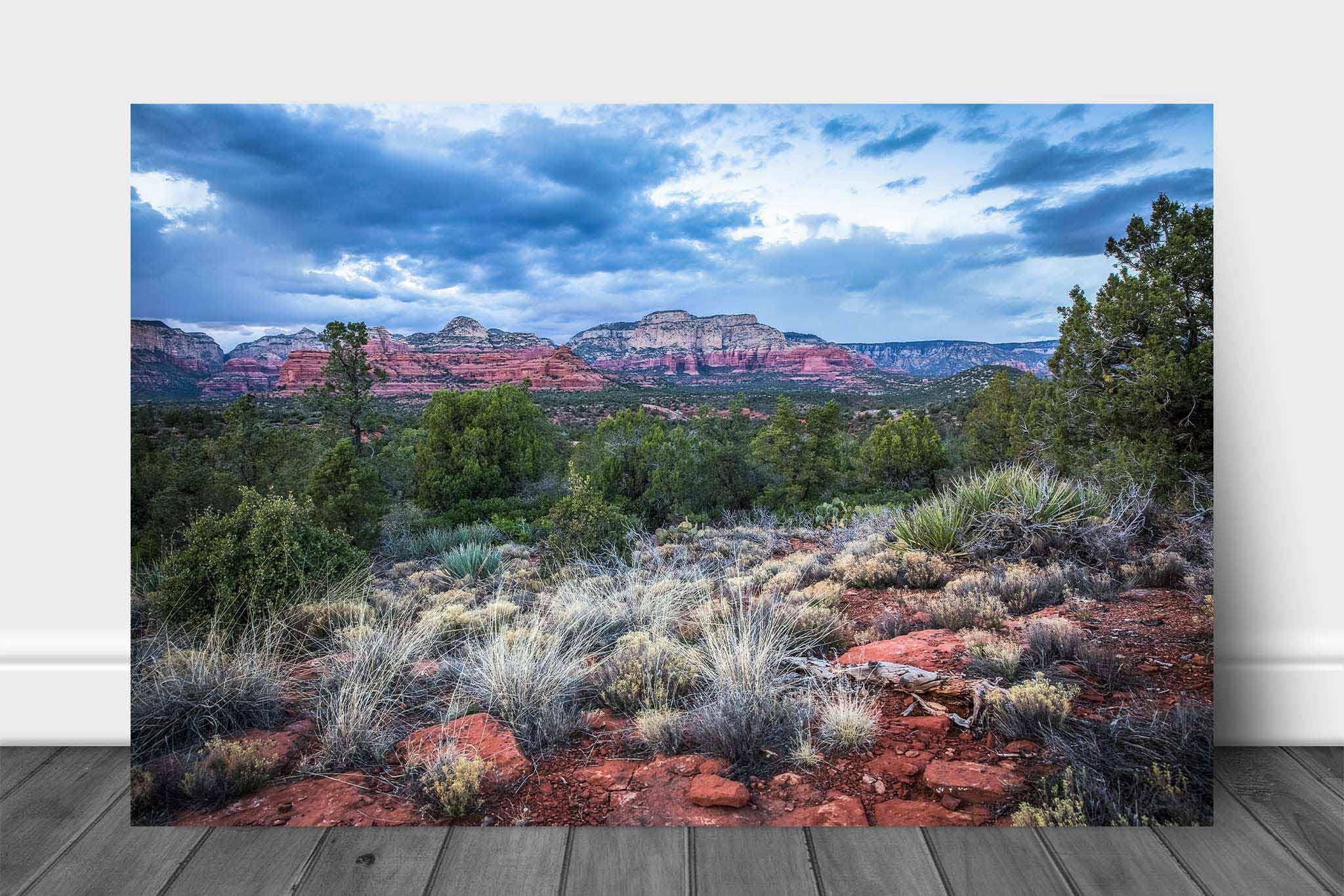 Western Wall Art (Ready to Hang) Metal Print of Red Rocks and Desert Landscape on Chilly Spring Evening near Sedona Arizona Nature Photography Southwestern Decor (24" x 36")