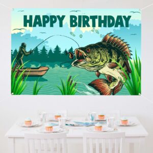 Fishing Man Lake Pole Fish Mouth Happy Birthday Backdrop Banner Love Gone Fishing Fish Fisherman Decor for Retirement Baby Shower Party Photo Photography Prop Booth Background 70.9x47.2in-BECKTEN