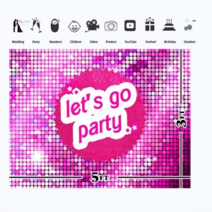 Hot Pink Princess Backdrop for Girl Birthday Party Supplies 5x3 Vinyl Let's Go Party Movie Theme Background Happy Birthday for Lady Let's Go Party Banner for Girl Party Decorations (5x3ft)