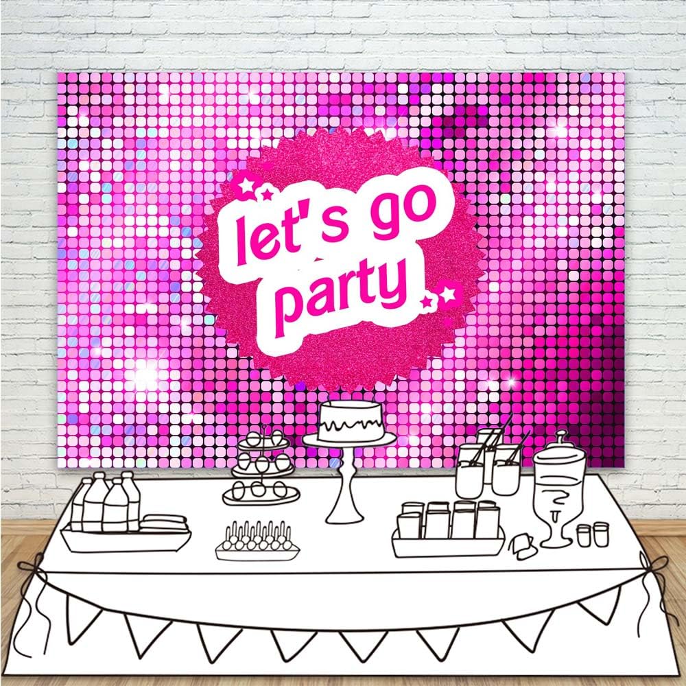 Hot Pink Princess Backdrop for Girl Birthday Party Supplies 5x3 Vinyl Let's Go Party Movie Theme Background Happy Birthday for Lady Let's Go Party Banner for Girl Party Decorations (5x3ft)